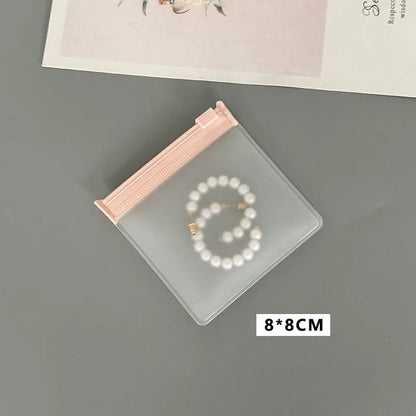 50PCS Small Pink Zipper Jewelry Pouches — Frosted Storage Bags for Accessories, Charms, Beads, Gift & Retail Display
