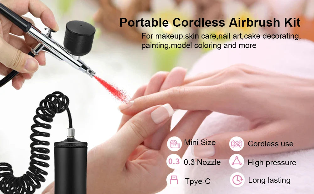 Portable Airbrush Nail Compressor — Wireless Spray Gun for Nail Art, Crafts & Model Painting