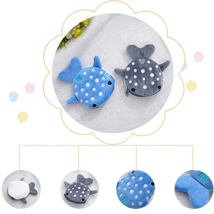 Cute Blue Shark Mini Coin Purse – Plush Zipper Wallet for Women, Key & Earphone Pouch