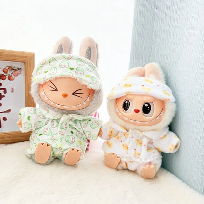 Labubu I & II Doll Clothes – 15cm/17cm Cute Eye Mask Pajama 3-Piece Set for Plush Dolls