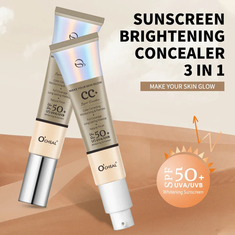 Ocheal 30g CC Cream Foundation – Waterproof Concealer, Moisturizing Sunscreen, SPF 50+, Long-Lasting Brightening Makeup Primer