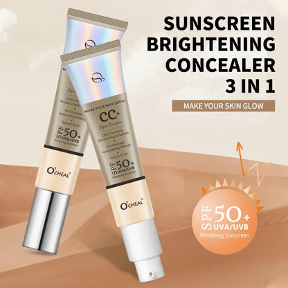 Ocheal 30g CC Cream Foundation – Waterproof Concealer, Moisturizing Sunscreen, SPF 50+, Long-Lasting Brightening Makeup Primer