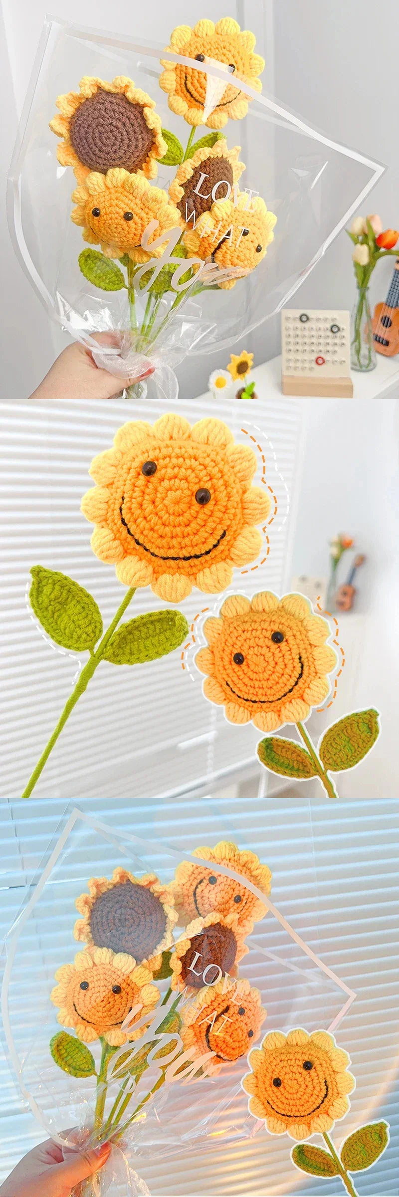 Hand-Woven Sunflower Bouquet – Creative Wool Knitted Flowers for Decorations, Teacher’s Day, Mother’s Day & Birthday Gifts
