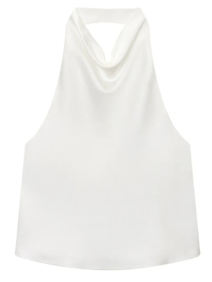 Women's Satin Halter Corset Top – Backless Elegant Sexy Summer Tank Vest in Yellow Pink Black