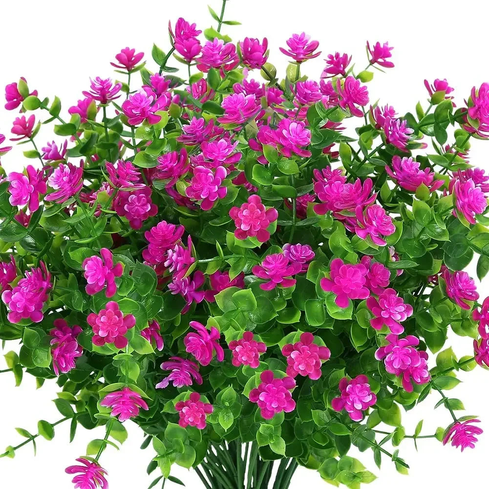 4 Bundles UV Resistant Artificial Plants – Faux Bushes Plastic Flowers for Outdoor Garden, Porch, Wedding & Farmhouse Decor
