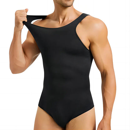 Men’s Shapewear Bodysuit – Sleeveless Tummy Control Abdomen Compression Slimming Open-Crotch Full Body Shaper Undershirt
