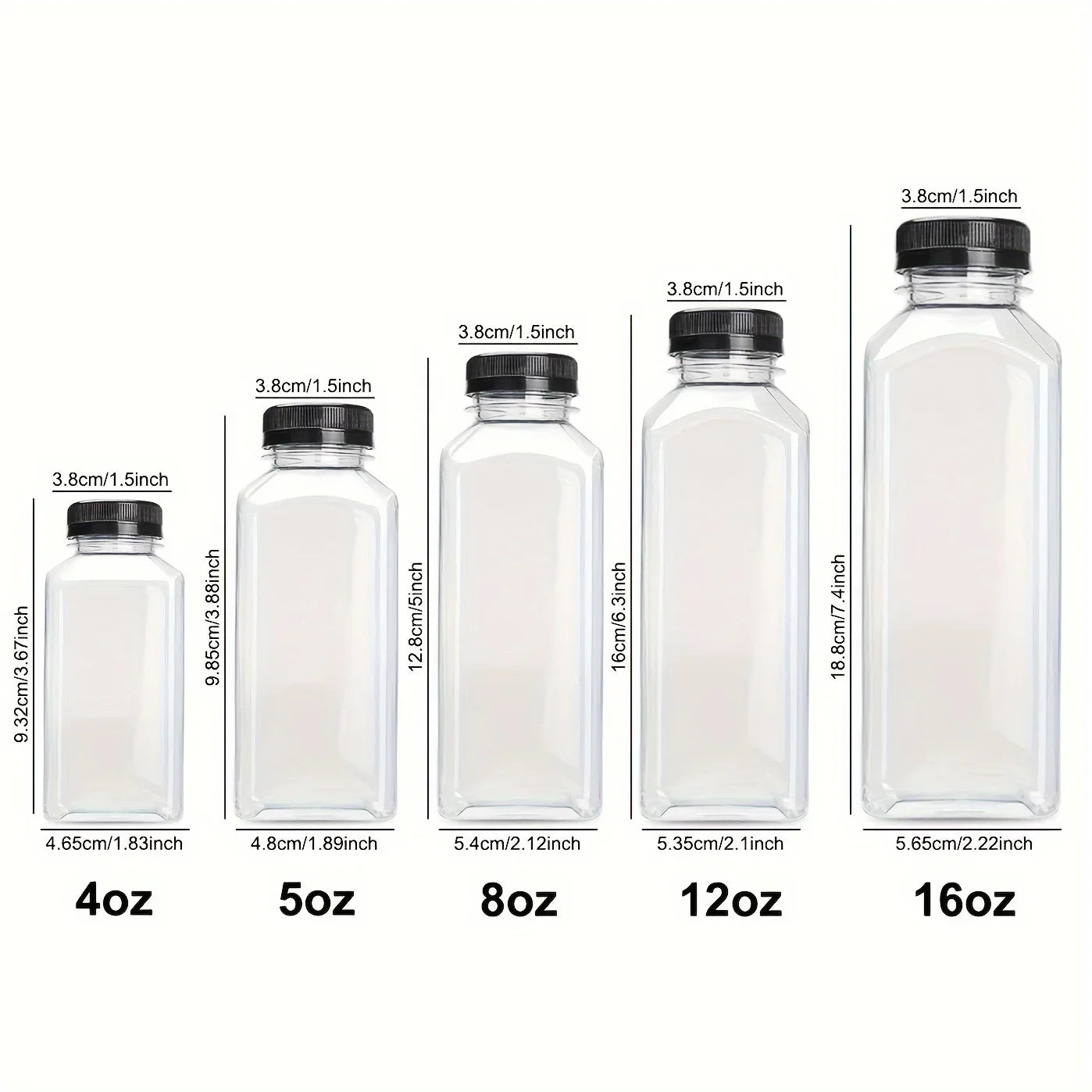 Clear Leak-Proof Juice Bottles - Portable Plastic Drink Containers for Smoothies, Milk, Homemade Beverages & Travel