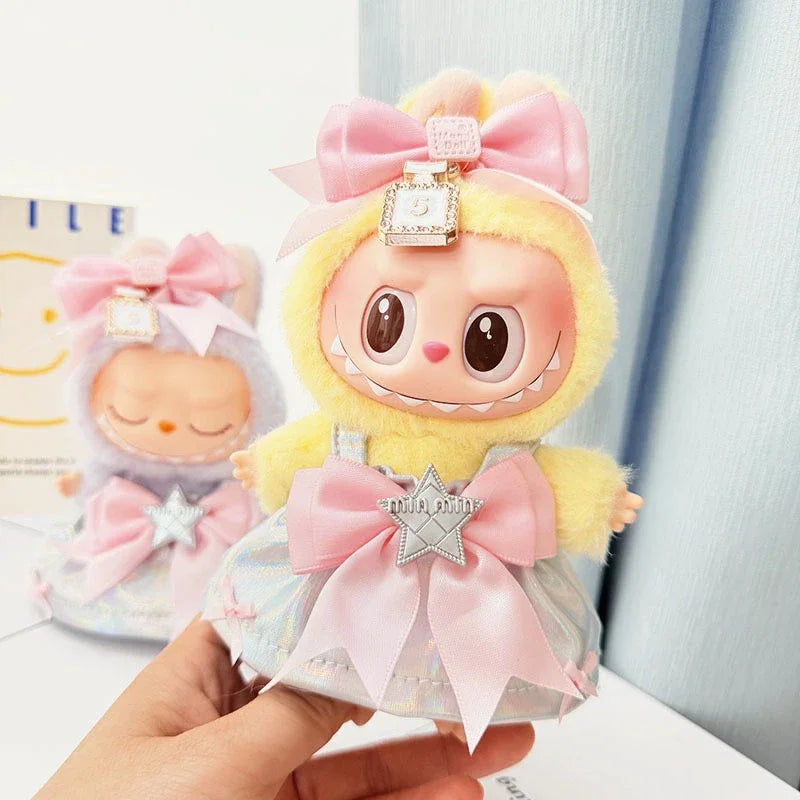 15-17cm Labubu Doll Clothes Set — Trendy Cute Laser Dress with Hairband Accessories