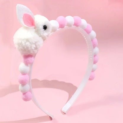 Girls’ Bunny Ear Fur Ball Headband - Cute Winter Hair Accessory for Kids