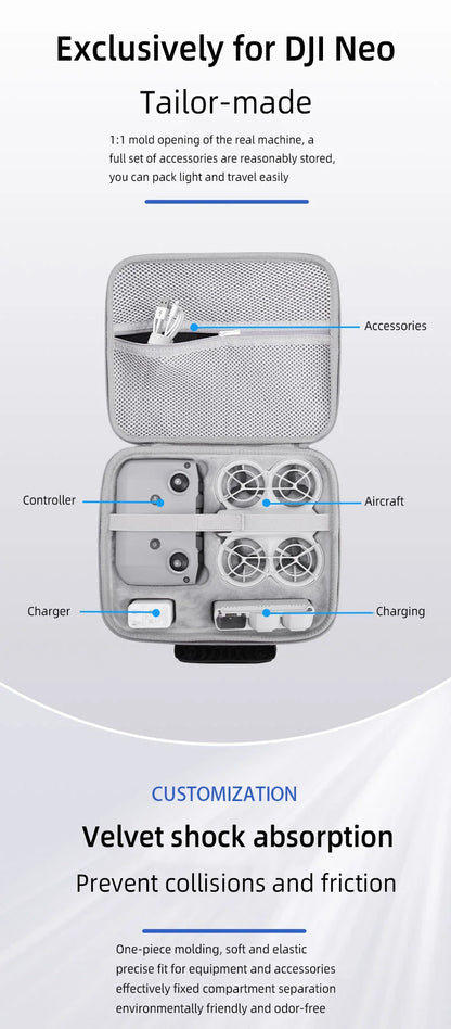 Carrying Case for DJI NEO Drone – Hard PU Waterproof Travel Case for Fly More Combo & Accessories