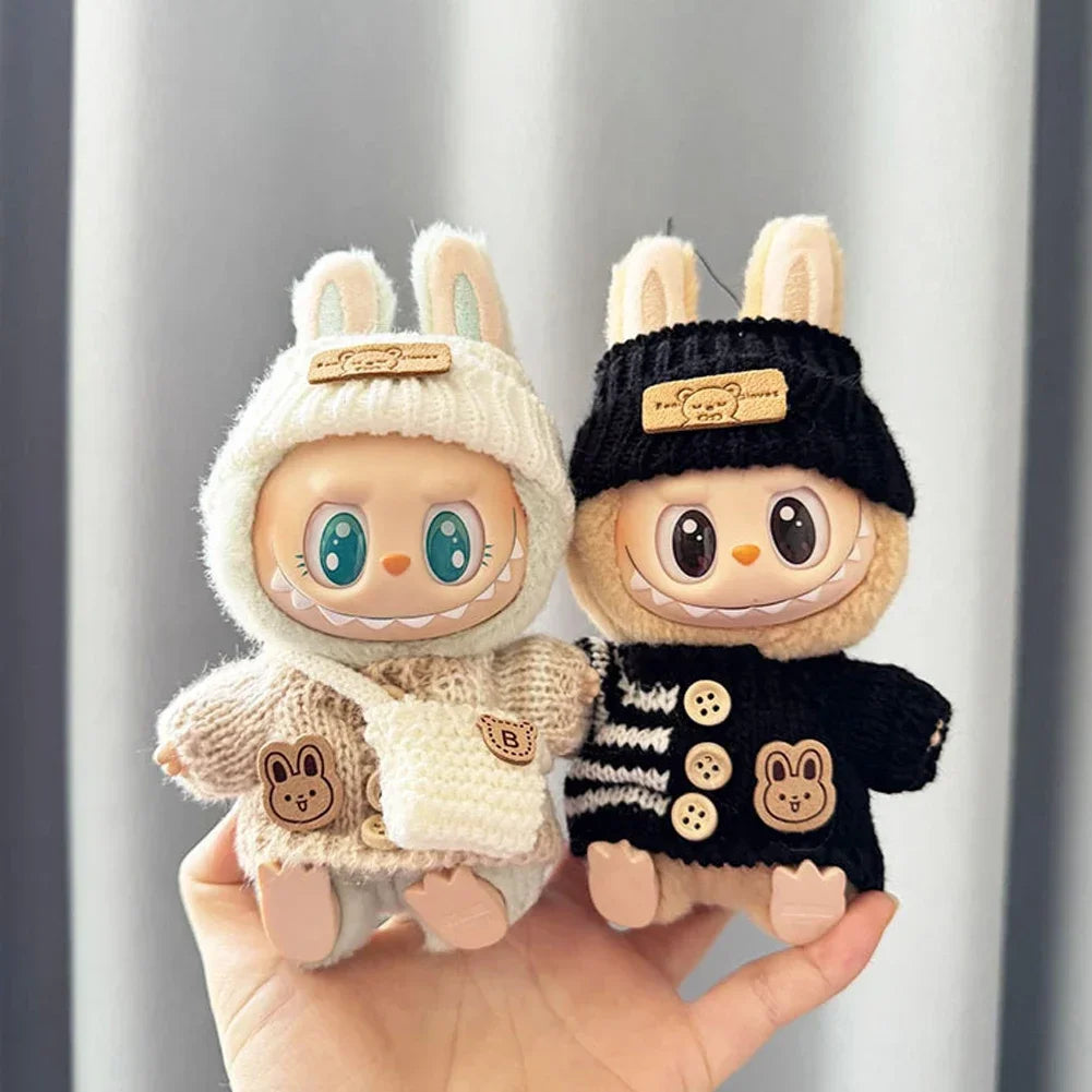 Labubu Doll Clothes Outfit (15-17cm) – Sitting Party Bear Accessories with Scarf, Hat & Bag