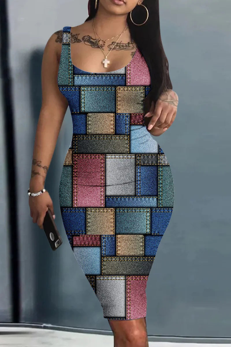 Women’s World Map Mini Dress – Harajuku Sleeveless Sundress with Geometric 3D Print, Sexy Fun Vestido Summer Clothing