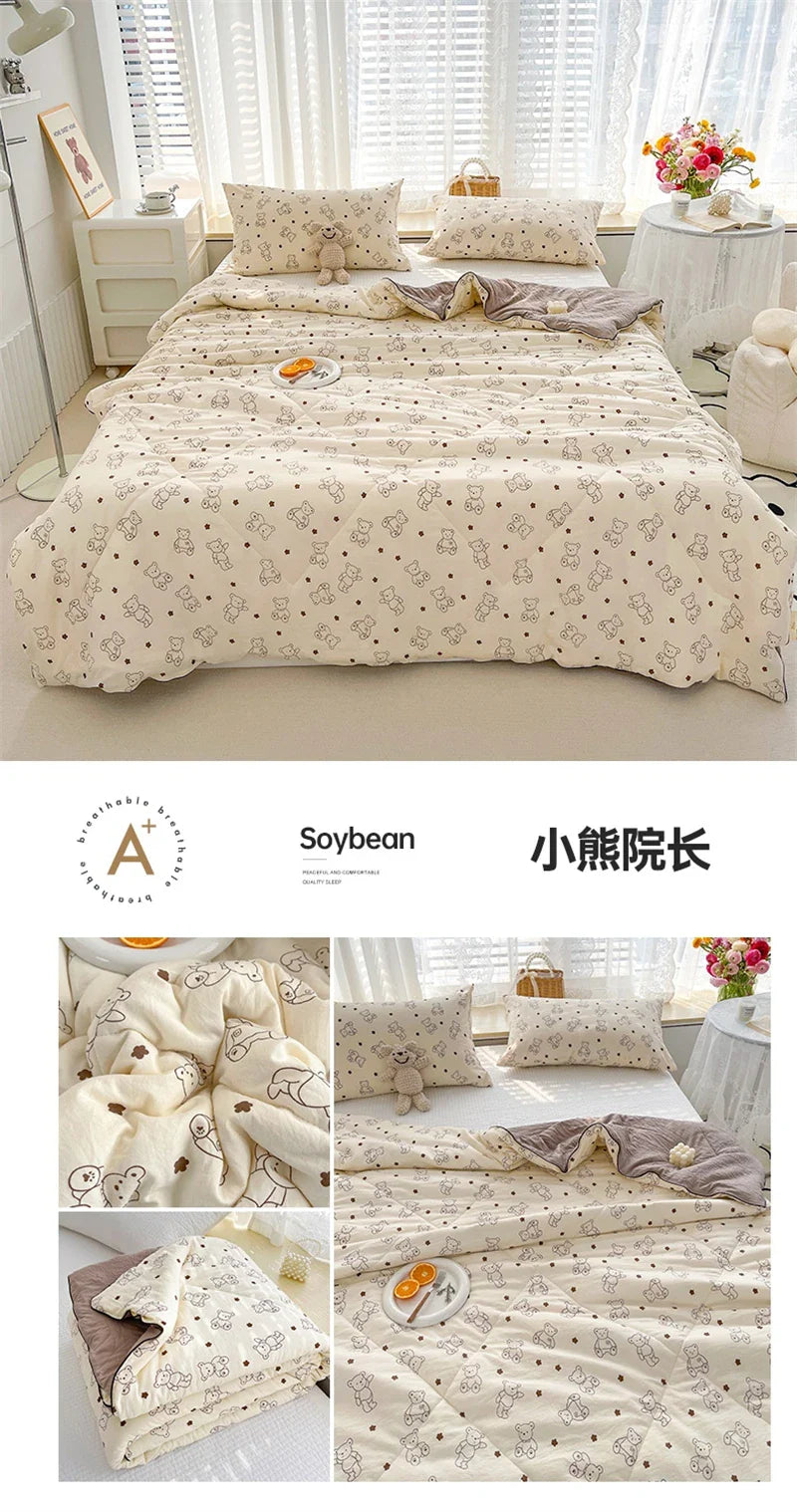 Washed Double Gauze Quilt – Lightweight Summer Comforter with Soya Fibre Filling, Soft & Breathable for Queen Size