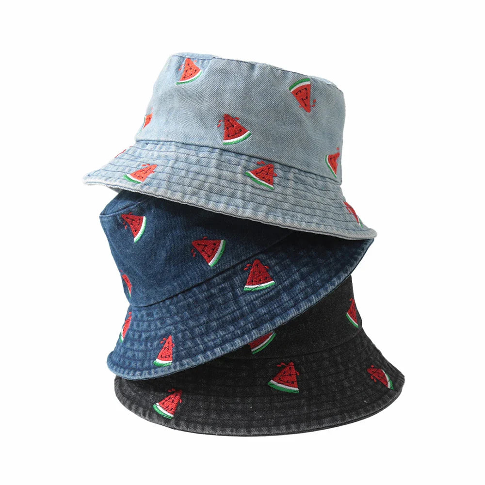 Embroidered Denim Bucket Hat – Summer Beach Fisherman Sun Hat for Men & Women | Cute Travel Cotton Sun Protection Cap, Wholesale Style