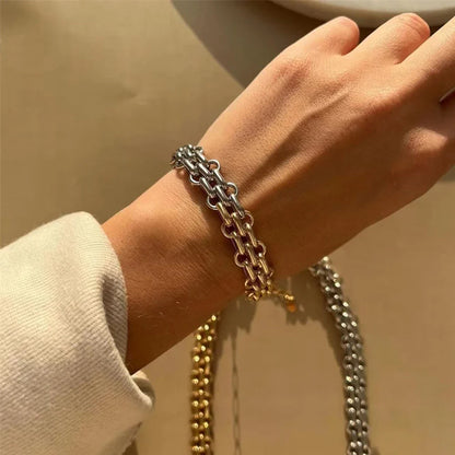 Women’s Punk Chunky Two-Tone Chain Bracelet – Gold & Silver Wide Link Statement Jewelry with Toggle Clasp