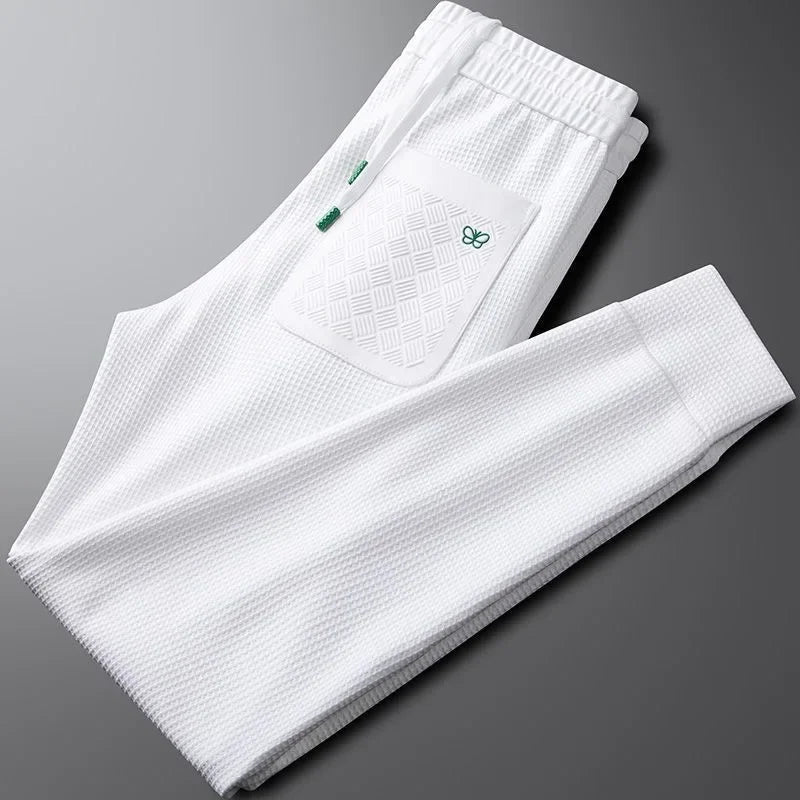 Men's Modal Casual Pants - Breathable Ice Silk Summer Sports Trousers with Elastic Waist & Butterfly Logo