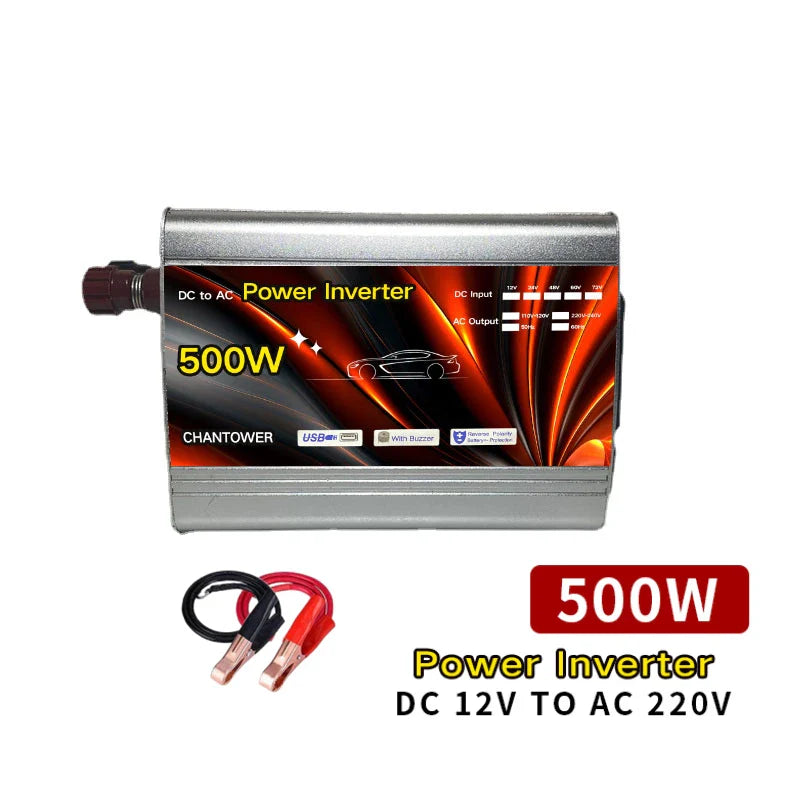 12V to 220V Solar Inverter — 500W/1000W/1500W/2000W Portable Voltage Converter & Car Power Charger