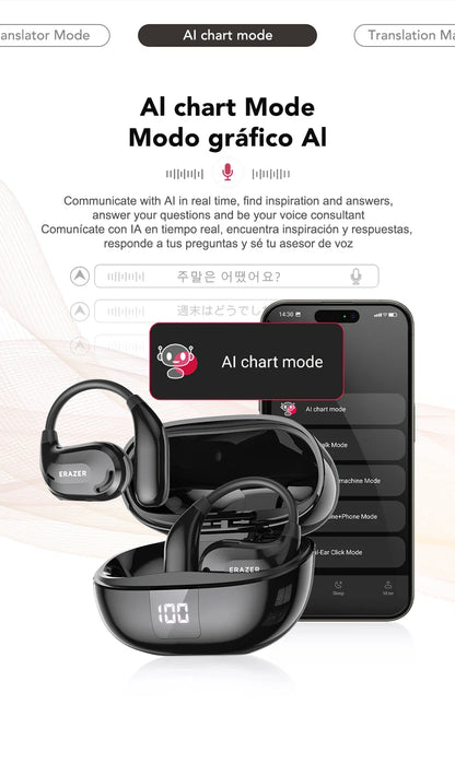 ERAZER XT66PRO Bluetooth Earphones – ASMR Headsets, DIY App, AI Translator, Wireless Earbuds with 13-Hour Battery Life & Display