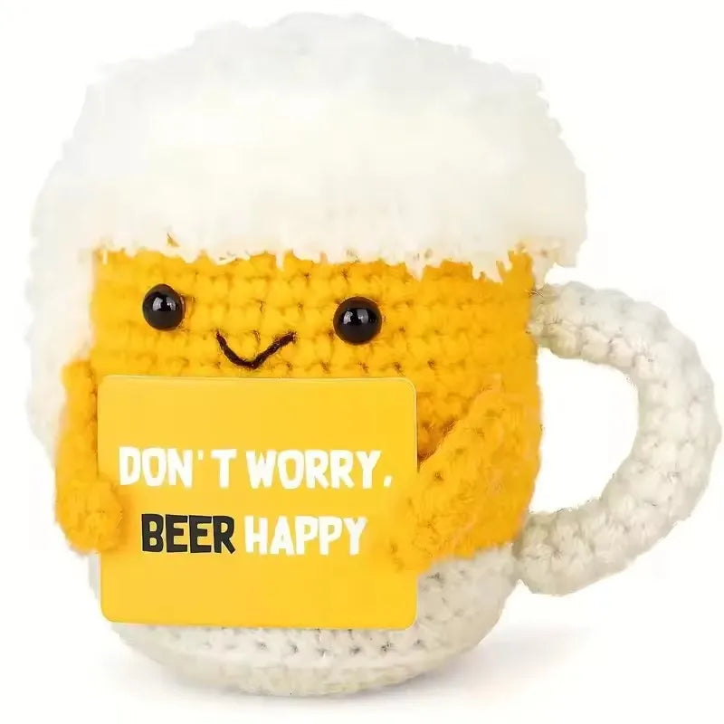 Handmade Crochet Coffee Doll – Funny Emotional Support Desktop Ornament & Christmas Gift