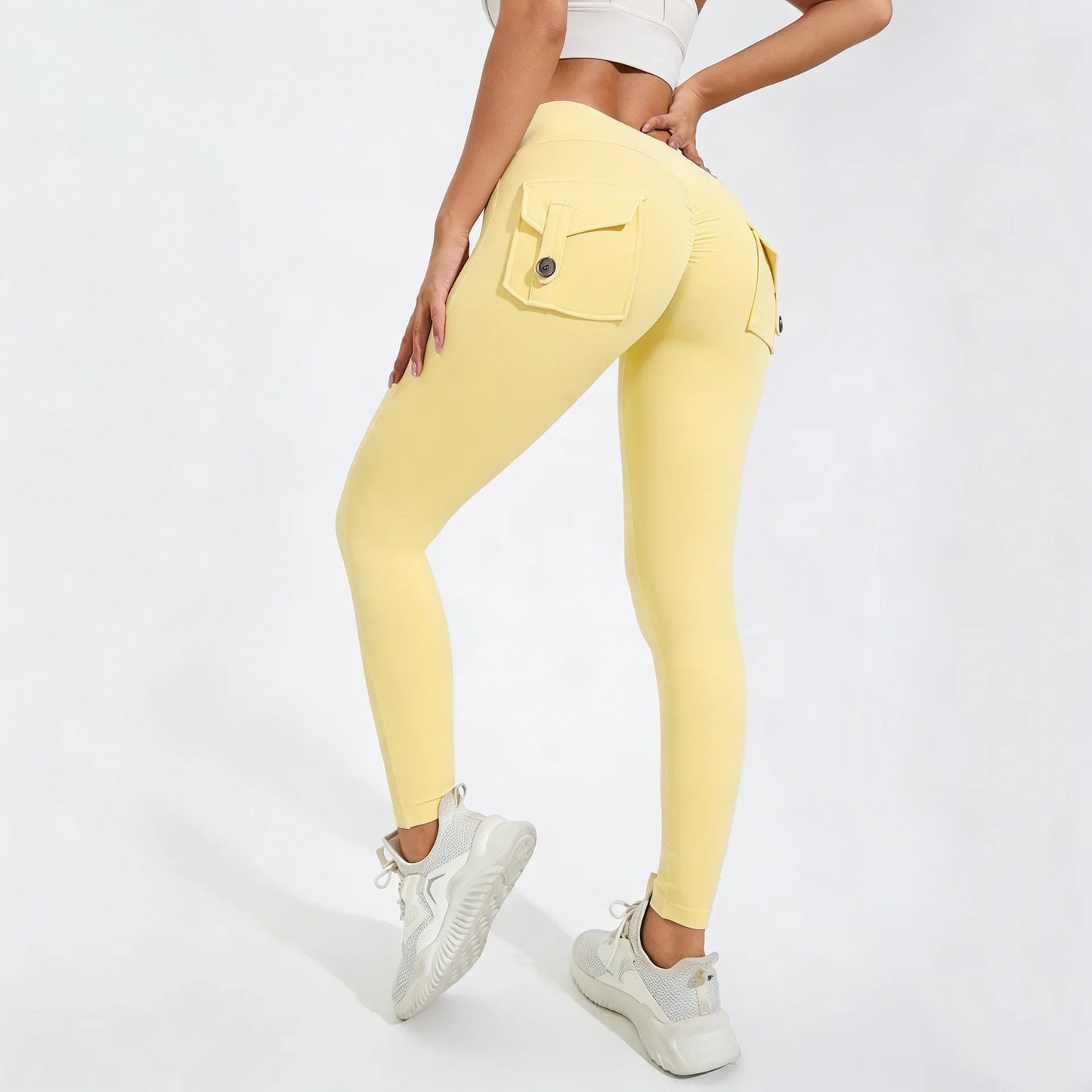 DIAS FIT JOY Women’s Nylon Yoga Pants – High-Waisted Butt-Lifting Tight Leggings with Pockets, Breathable No-T-Line Fitness Wear