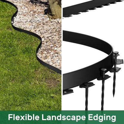 92FT Plastic Garden Edging Kit – 2-Inch No-Dig Lawn Border with 84 Stakes for Yard & Flower Beds