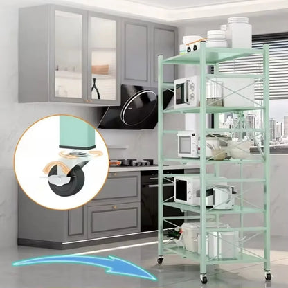 Foldable Kitchen Storage Rack – Large Multi-Layer Metal Shelf with Movable Iron Frame for Multifunctional Use