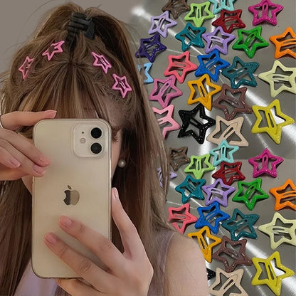10/50PCS Colorful Kawaii Star Barrettes – Y2K Sweet Girls Metal Snap Hairclips & Hair Jewelry Gifts