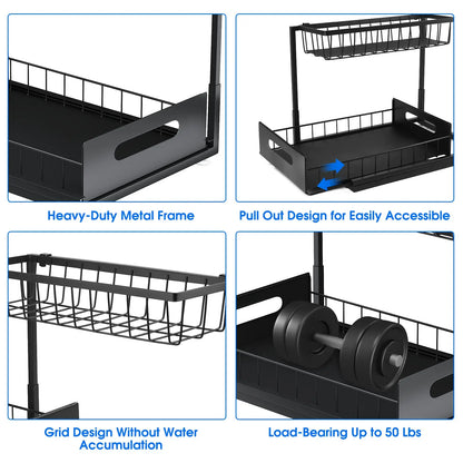 Under Sink 2-Tier Sliding Cabinet Organizer — Pull-Out Basket Drawer for Bathroom & Kitchen Storage