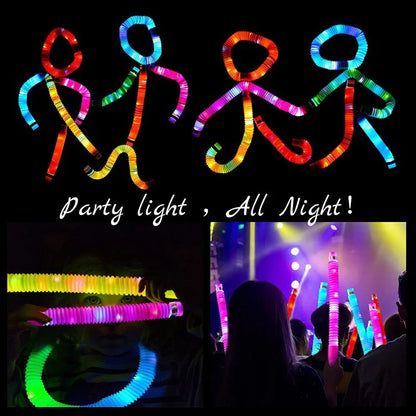 LED Flash Pop Tubes Sensory Toy - Stress Relief Toy for Adults and Kids - Anti-Stress Plastic Bellows for Autism
