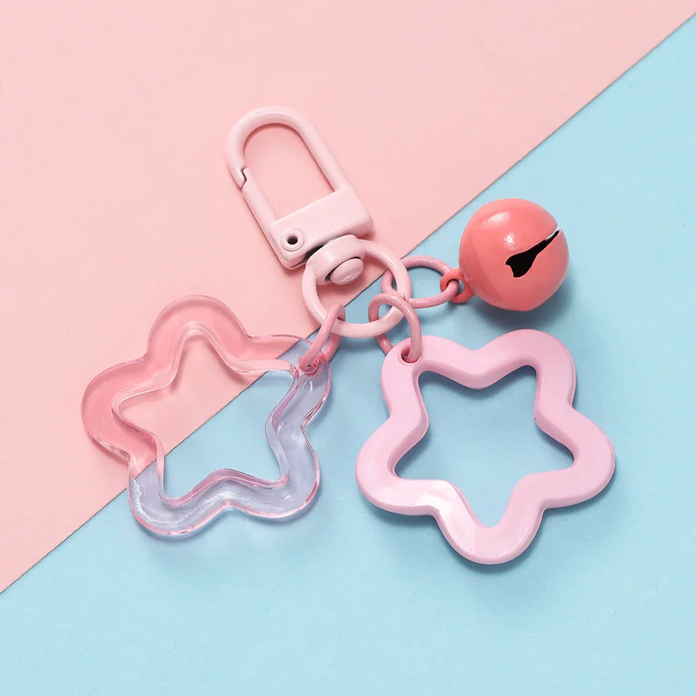 Hollow Star Charm Pendant Keychain – Colorful Acrylic Beads with Bell Bag Lanyard Keyring Jewelry Making Accessories