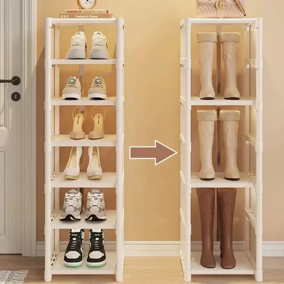 Multiple Layers Shoe Organizer Rack - Space-Saving Stackable Shelf for Wall Corner, Adjustable Shoe Storage Cabinet