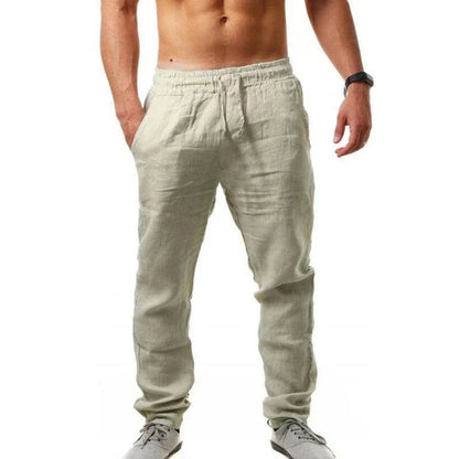 Men's Cotton Linen Pants — Loose, Lightweight Casual Streetwear with Elastic Waist, Large-Size Long Trousers