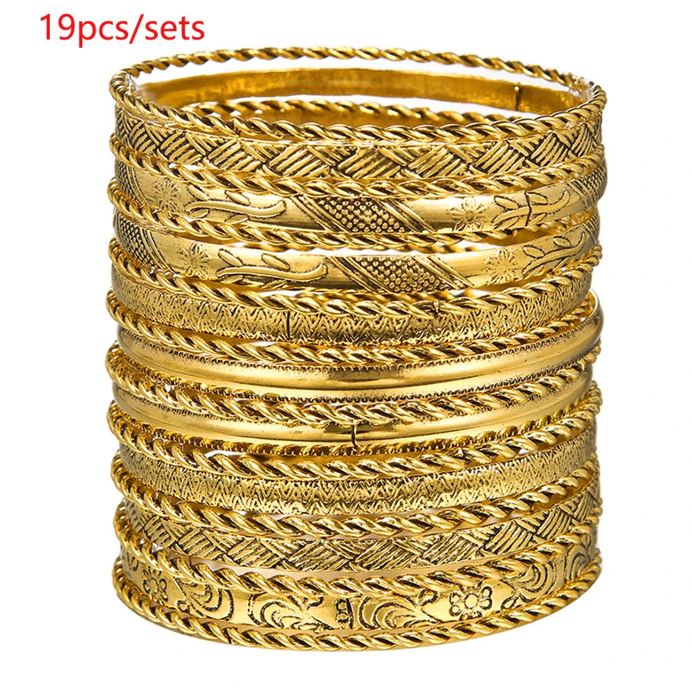 12Pcs Punk Curb Cuban Chain Bracelet Set for Women – Gold Miami Boho Thick Charm Bangles Fashion Jewelry