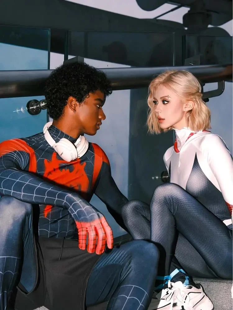 Anime Superhero Cosplay Spider-Man Bodysuit — Miles & Gwen Halloween Carnival Party Couple Costume
