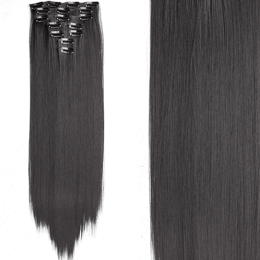 Women’s 7Pcs Hair Extensions with 16 Clips – Natural Black Straight Ombre Hairpiece