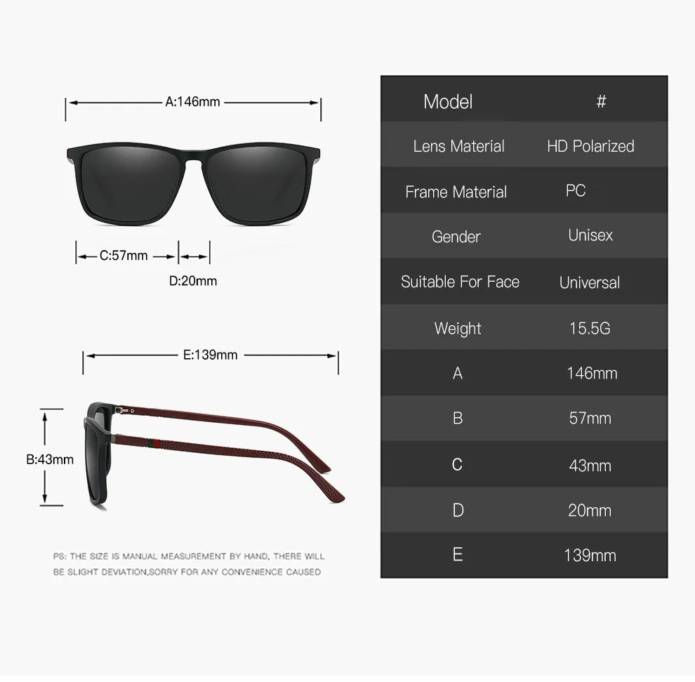 Fashion Square Polarized Sunglasses for Men – Luxury Designer UV400 Driving & Fishing Eyewear