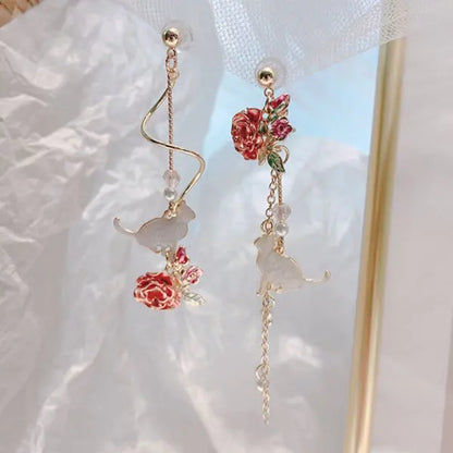 Pearl Moon Asymmetric Earrings - Butterfly Flower Zircon Drop Jewelry for Women Weddings