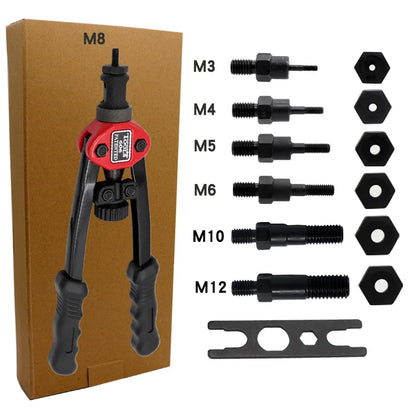 HIFESON Hand Threaded Rivet Nut Gun — Manual Riveter with 70/95/300PCS M3-M12 Nuts for Easy Installation