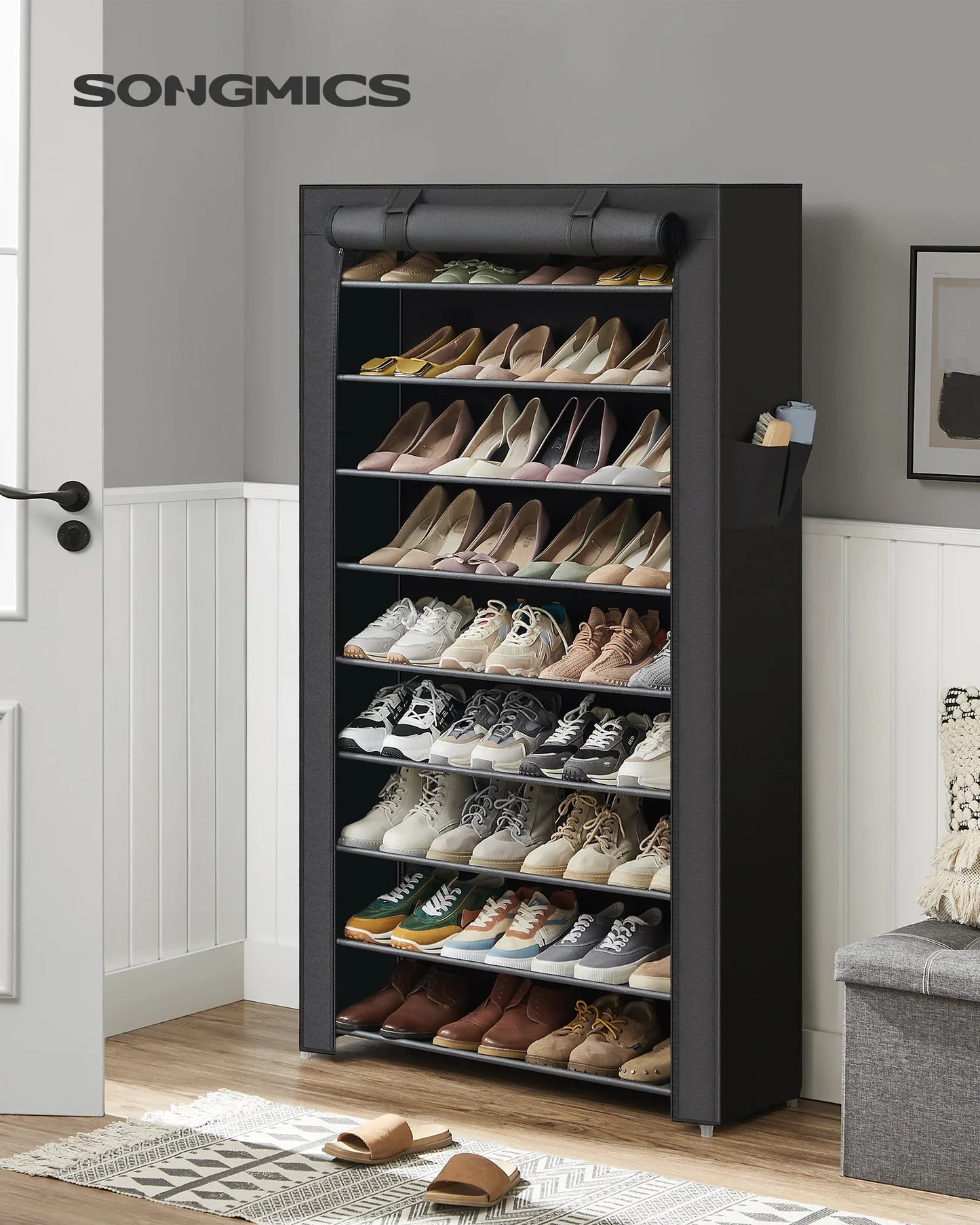 SONGMICS 9-Tier Shoe Rack – Nonwoven Fabric Covered Shoe Organizer for 40-50 Pairs, Entryway Storage Shelf