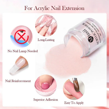 Nail Crystal Powder Kit – Acrylic Liquid Set with Pink & White Powder, Nail Brush for Extension & Carving, Beginner Set