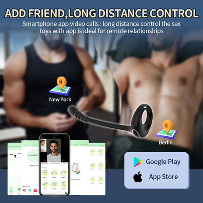 Bluetooth App-Controlled Prostate Massager – Anal Vibrator with Penis Ring & Testicle Massage for Men