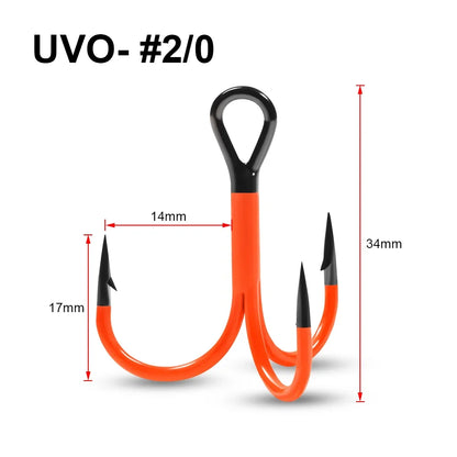 Spinpoler Flame Treble Fishing Hook – UV-Active Violet Paint, 2X Strong Hi-Carbon Steel for Soft Bait & Swimbait Tackle, #1, #1/0, #2/0