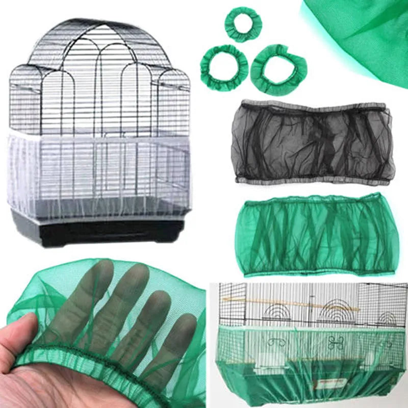Nylon Mesh Bird Cage Cover - Receptor Seed Guard for Parrots, Soft and Easy-to-Clean Airy Fabric Seed Catcher
