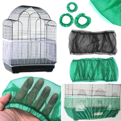Nylon Mesh Bird Cage Cover - Receptor Seed Guard for Parrots, Soft and Easy-to-Clean Airy Fabric Seed Catcher