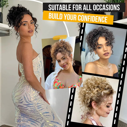 Synthetic Messy Bun Hair Piece – 60g Elastic Drawstring Curly Wave Hair Bun Extension for Women (Dark Brown)