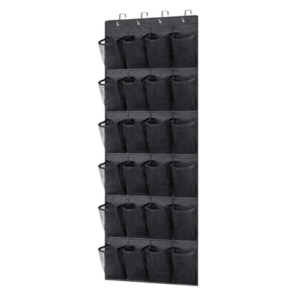 24-Pocket Clear-View Hanging Shoe Organizer with 4 Metal Hooks — Over-the-Door Wall Storage Bag