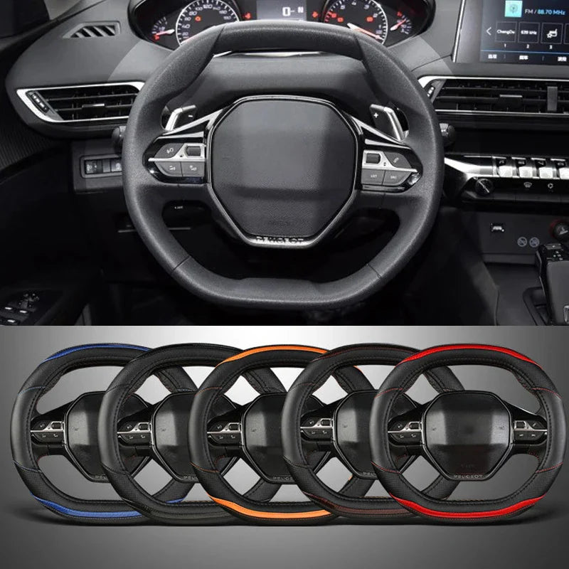 Peugeot 3008/4008/5008 Carbon Fiber & PU Leather Steering Wheel Cover — Auto Interior Accessory
