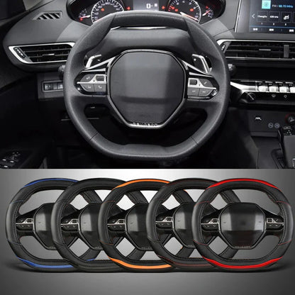 Peugeot 3008/4008/5008 Carbon Fiber & PU Leather Steering Wheel Cover — Auto Interior Accessory
