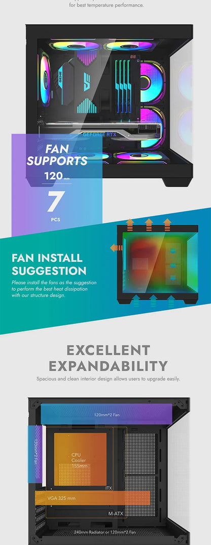 Aigo 275P Gaming PC Case — Sea View M-ATX/ITX Desktop with Double-Sided Tempered Glass