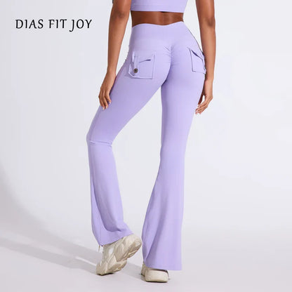 DIAS FIT JOY Women’s High-Waisted Bell Bottom Yoga Pants – Pocket Hip-Lifting Quick-Dry Fitness Gym & Running Leggings